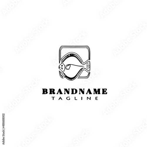 flounder fish logo flat icon design template black isolated vector illustration