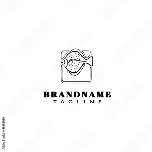 flounder fish logo flat icon design template black isolated vector illustration