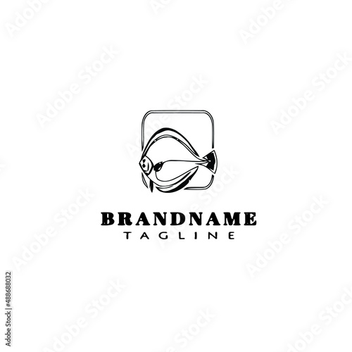flounder fish logo flat icon design template black isolated vector illustration