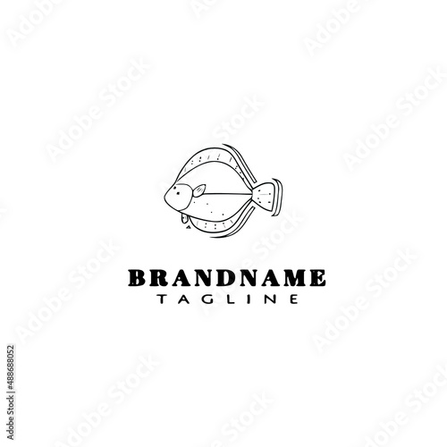 flounder fish logo flat icon design template black isolated vector illustration