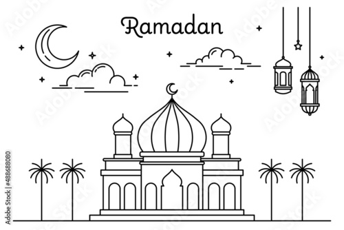 mosque outline ramadan month celebration monoline design concept