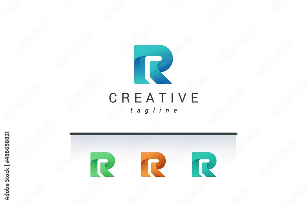 Letter R creative 3d technological blue colour logo Letter R creative 3d technological blue colour logo