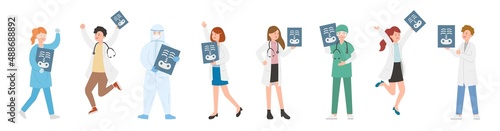 Paramedic man or woman doctor or laboratory staff combination, medical specialist with x-ray, doctor team concept, medical office or laboratory, cartoon vector © wen