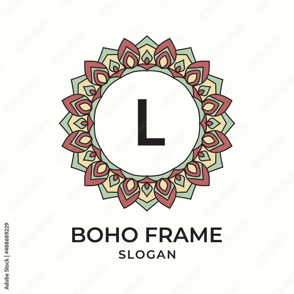 Naklejka premium letter L mandala boho frame vintage design element