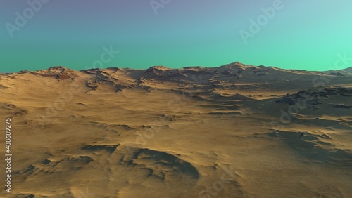 beautiful view from an exoplanet, a view from an alien planet, a computer-generated surface, a fantastic view of an unknown world, a fantasy world 3D render