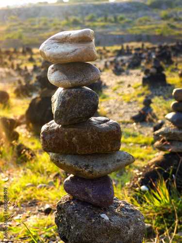 Set of stacked stones in the valley