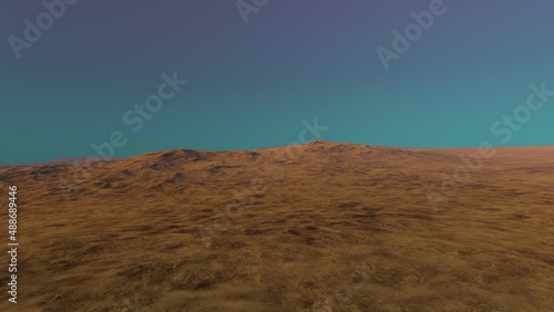 beautiful view from an exoplanet, a view from an alien planet, a computer-generated surface, a fantastic view of an unknown world, a fantasy world 3D render