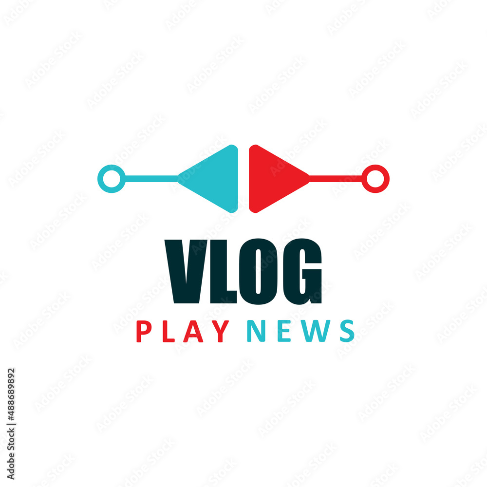 Vlog, TV broadcast, live stream, online video blog vector icon. Red and blue play buttons isolated symbol of vlogger or blogger social media channel, streaming news, internet television, live podcast Vlog, TV broadcast, live stream, online video blog vector icon. Red and blue play buttons isolated symbol of vlogger or blogger social media channel, streaming news, internet television, live podcast