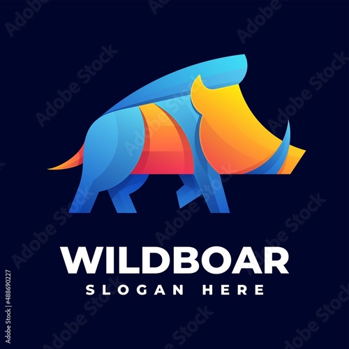 Vector Logo Illustration Wild Boar Gradient Colorful Style.