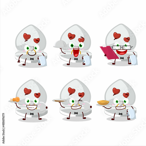 happy white love ring box waiter cartoon character holding a plate