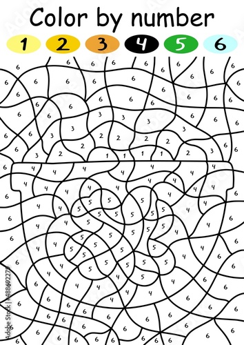 Pot of gold color by number game for children vector illustration. St Patrick's day color by number puzzle for kids. Simple educational game with numbers and colors. Leprechaun's gold coloring page 