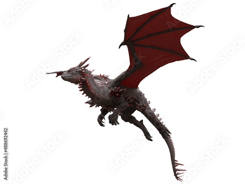 Fantasy flying dragon isolated on white 3d illustration