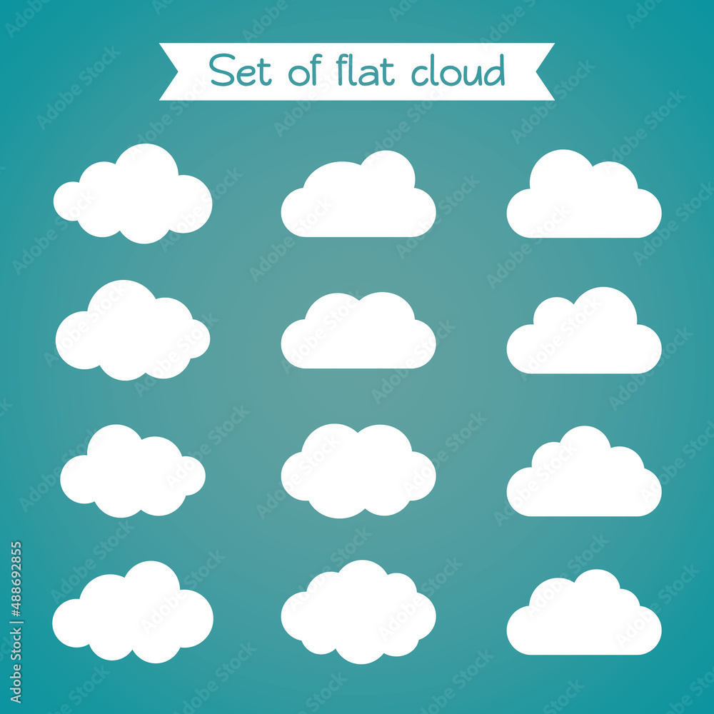 Set of flat style clouds with blue wallpaper. Vector illustration.