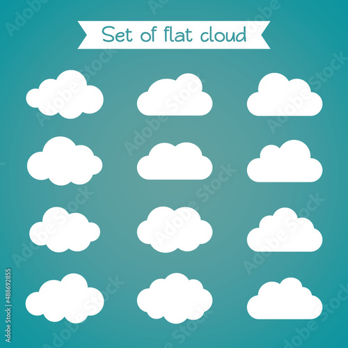 Set of flat style clouds with blue wallpaper. Vector illustration.