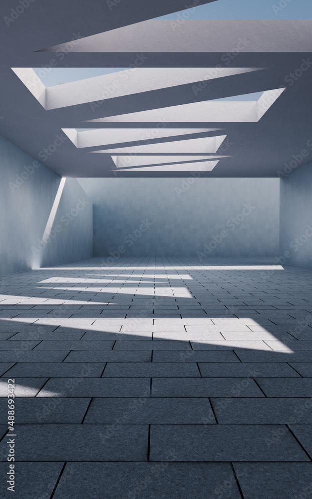 Obraz premium Concrete building with sunlight comes in, 3d rendering.