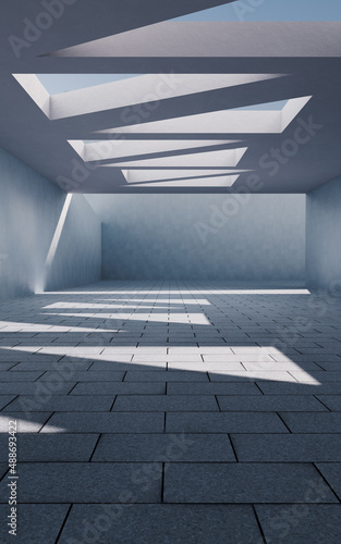 Concrete building with sunlight comes in, 3d rendering.