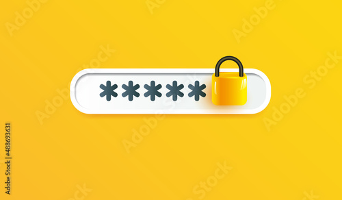 Password protected icon on yellow backround. Security sign or symbol design for mobile applications and website concept 3d vector illustration style photo