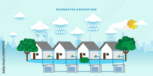 Rainwater harvesting, Solution to water crisis, vector concept, vector illustration