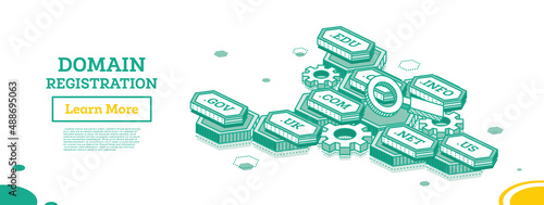 Domain Registration. Isometric Business Concept.