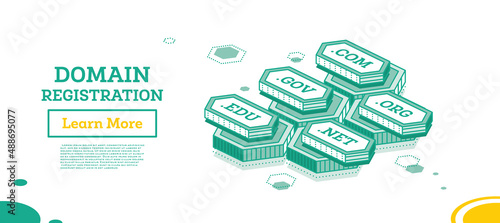 Domain Registration. Isometric Business Concept.