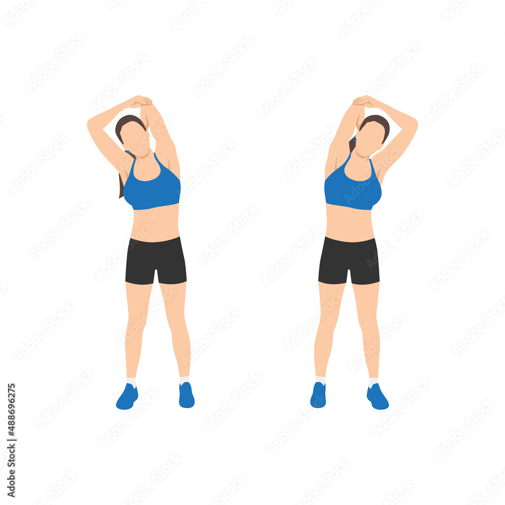 Woman doing Triceps stretch exercise flat vector illustration isolated on white background Woman doing Triceps stretch exercise flat vector illustration isolated on white background
