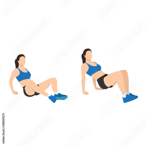 Woman doing Butterfly dips exercise flat vector illustration isolated on white background