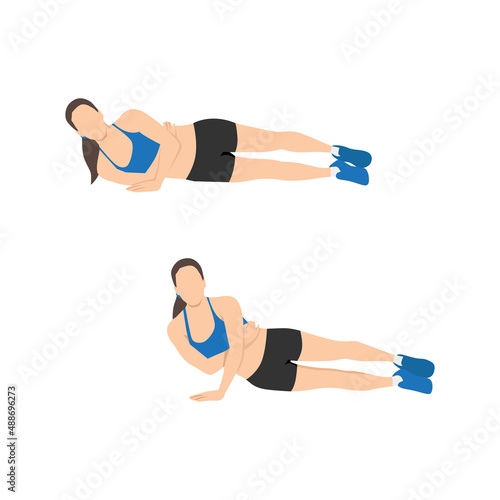 Woman doing One arm tricep push up exercise flat vector illustration isolated on white background