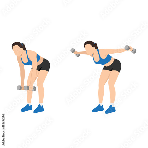 Woman doing Bent over lateral raise exercise flat vector illustration isolated on white background