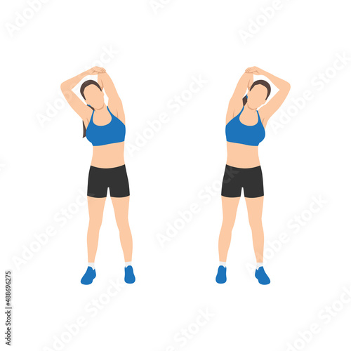 Woman doing Triceps stretch exercise flat vector illustration isolated on white background