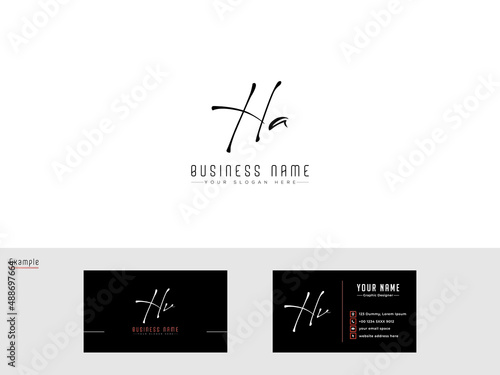Luxury HA Logo, Signature Ha ah Letter Logo For cosmetics botanical florist organic floral green herbal nature Logo with business card
