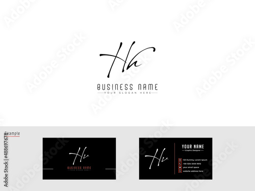 Luxury HH Logo, Signature Hh hh Letter Logo For cosmetics botanical florist organic floral green herbal nature Logo with business card