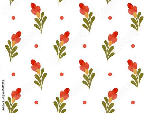 Seamless pattern of simple folk flowers on a white background. photo