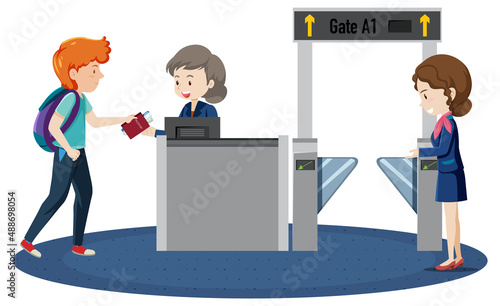 A passenger walking to boarding gate entrance