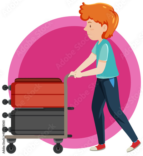 Man pushing cart with two luggages