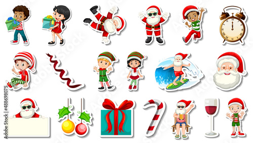 Set of Christmas objects and cartoon characters