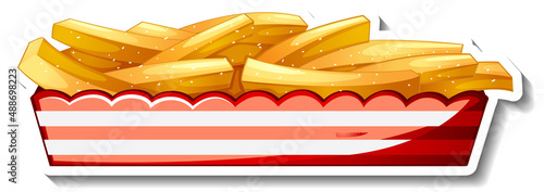French fries in paper tray in cartoon style