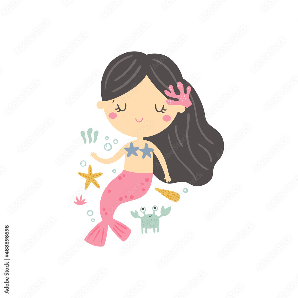 vector image of cute dark hair mermaid vector image of cute dark hair mermaid