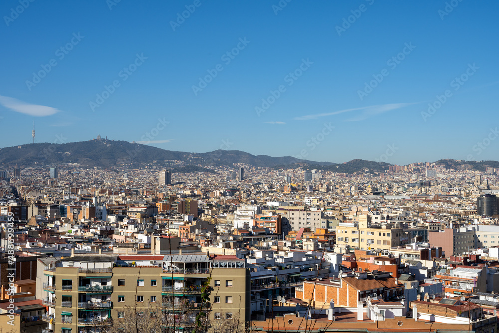 View over Barcelona in Spain from Montjuic mountain