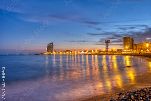 Photography The beach of Barcelona in Spain at sunset