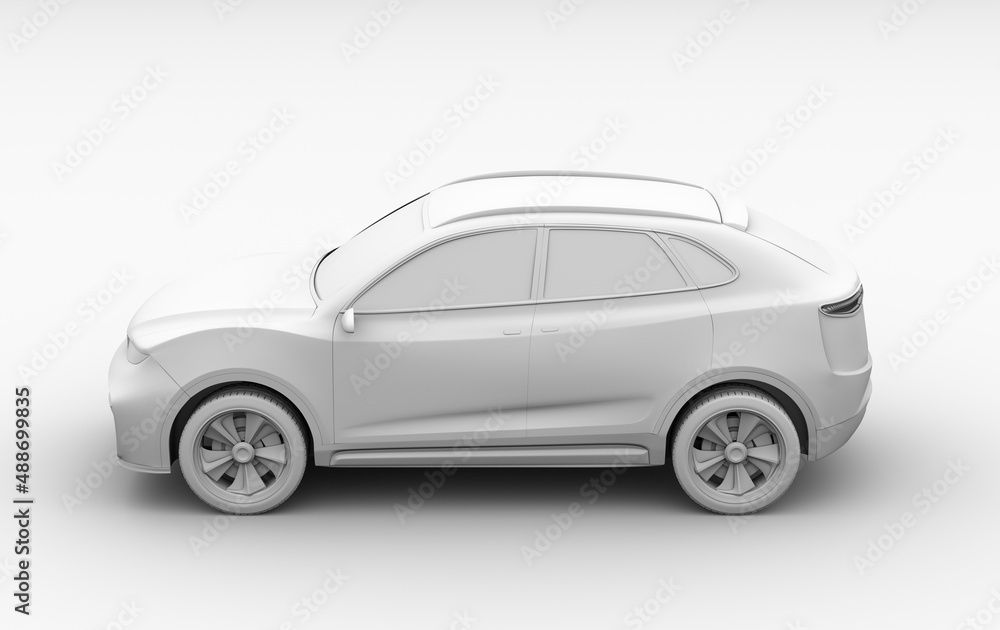Clay model rendering of generic Electric SUV sports coupe. 3D rendering image.