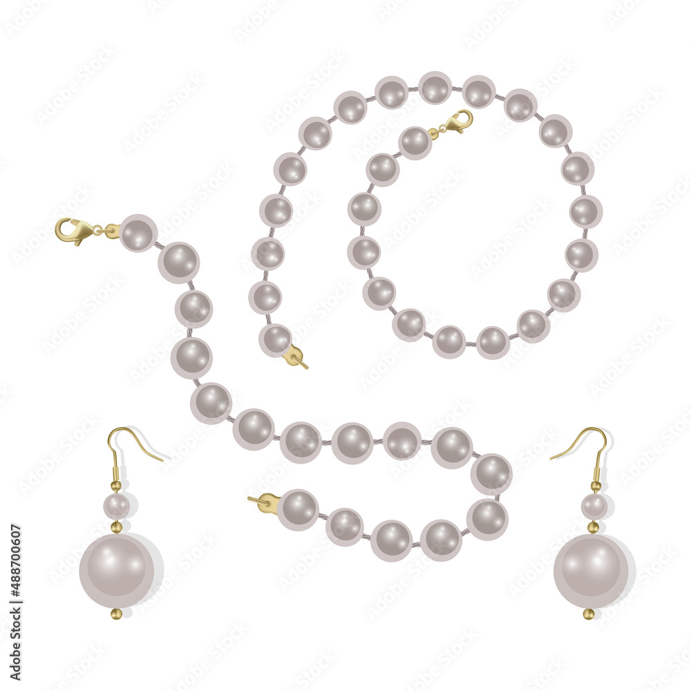 Realistic pearl bead chain. pearl necklace on white background Realistic pearl bead chain. pearl necklace on white background
