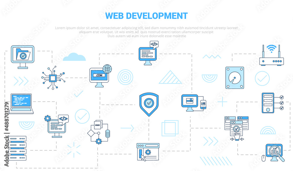 web development website concept with icon set template banner with modern blue color style