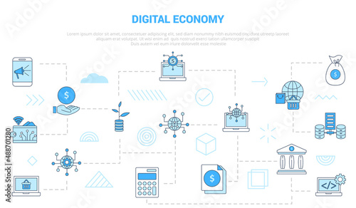 digital economy concept with icon set template banner with modern blue color style