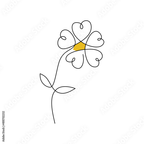 One continuous single line of Daffodil spring flower with yellow color isolated on white background.