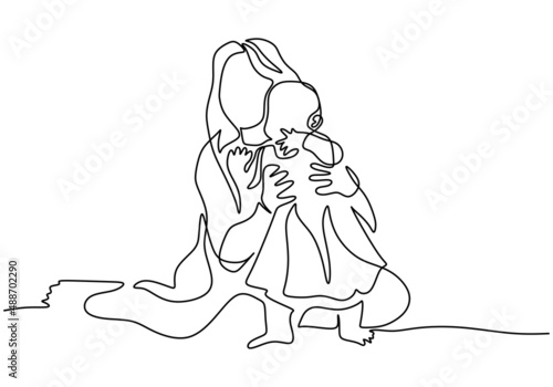 One continuous single line of mother playing with her baby for happy woman day isolated on white background.