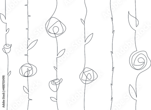 Vector floral abstract for background. Continuous black line.