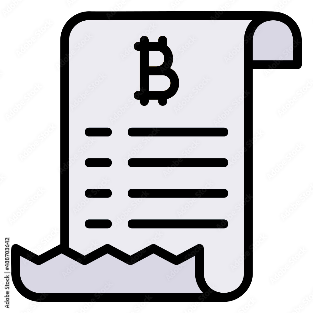 Bill receipt bitcoin transaction filled line color icon. Can be used for digital product, presentation, print design and more. Bill receipt bitcoin transaction filled line color icon. Can be used for digital product, presentation, print design and more.