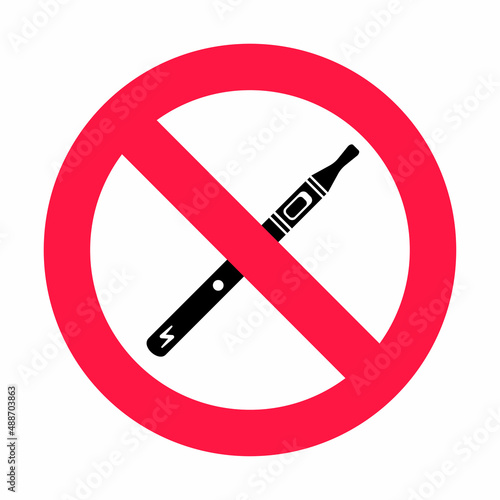 No vaping sign. Red forbidden circle sign icon isolated on white background vector illustration. Vape and smoke and in prohibition circle.