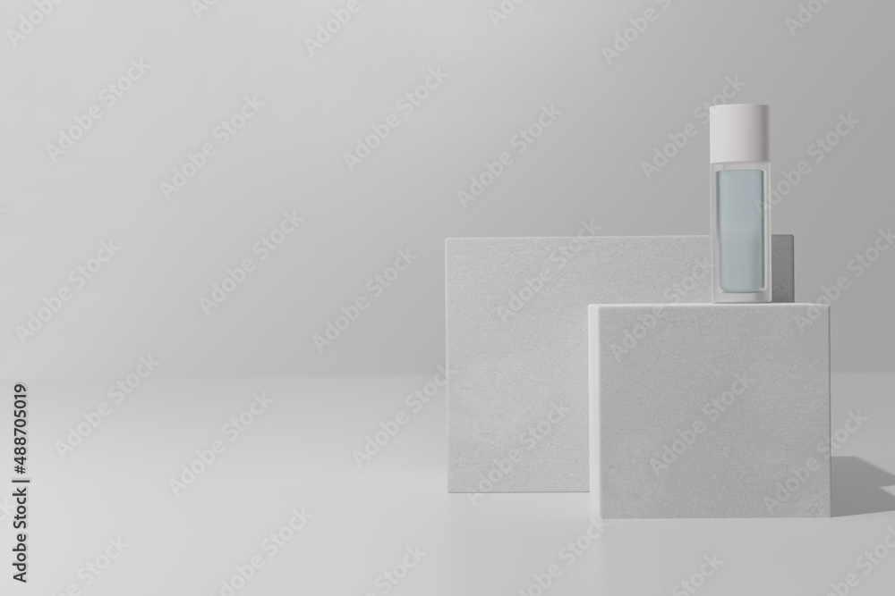 Mock up bottle of essence toner in natural light. Face skin care cosmetics. 3d render Mock up bottle of essence toner in natural light. Face skin care cosmetics. 3d render
