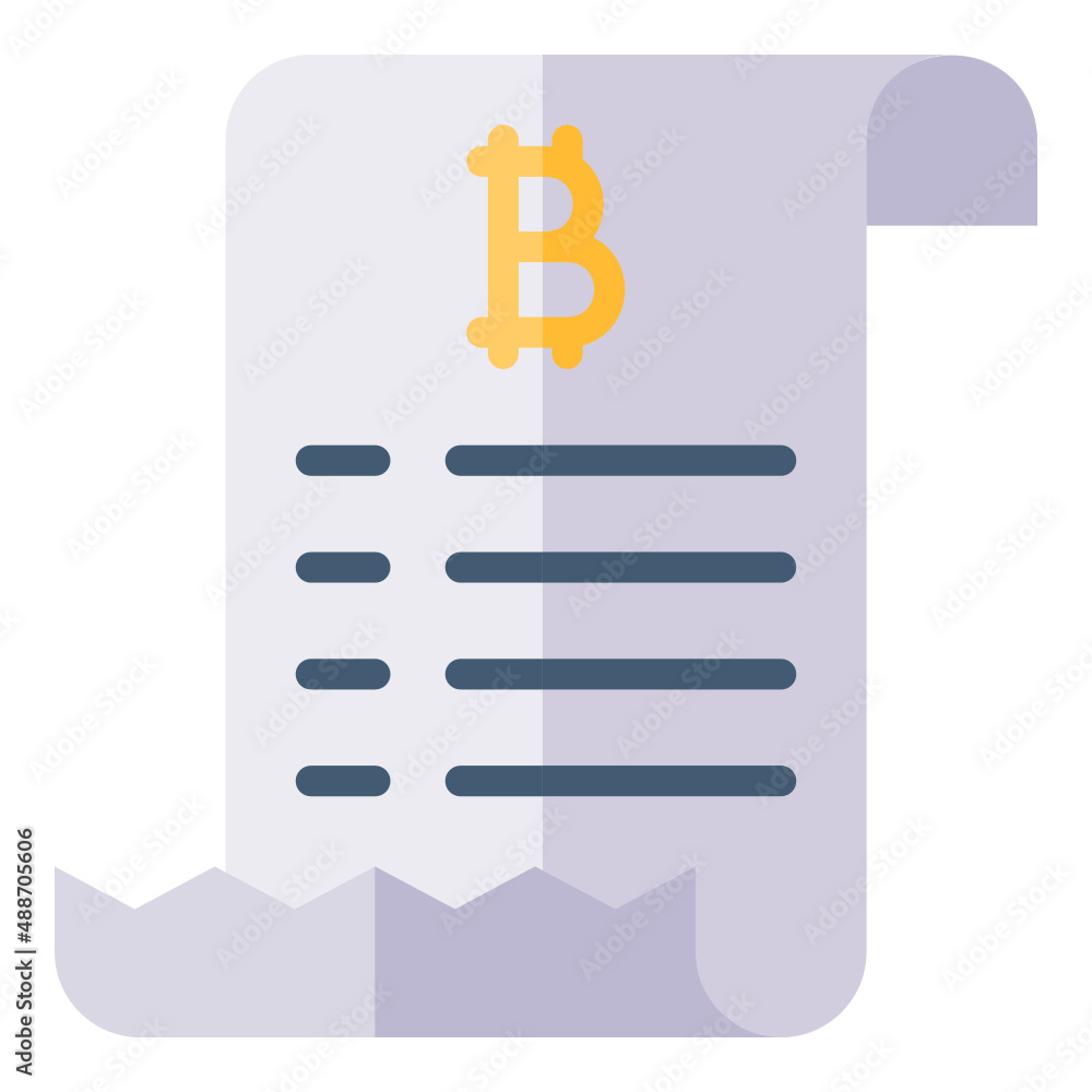 Bill receipt bitcoin transaction flat icon. Can be used for digital product, presentation, print design and more.